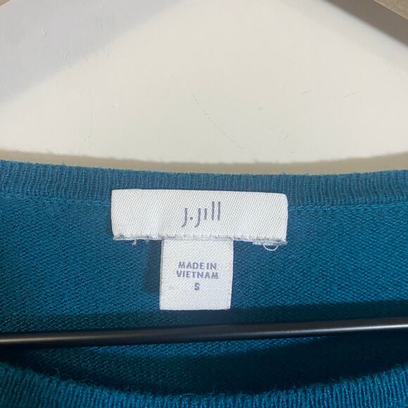 J. Jill Teal Front Knot Knit Long Sleeve Lightweight Sweater Faux Wrap Sz S - Picture 4 of 8